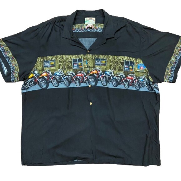Paradise Found Hawaii Hawaiian Motorcycle Print Rayon Shirt Men's Size 4XL - Picture 9 of 9